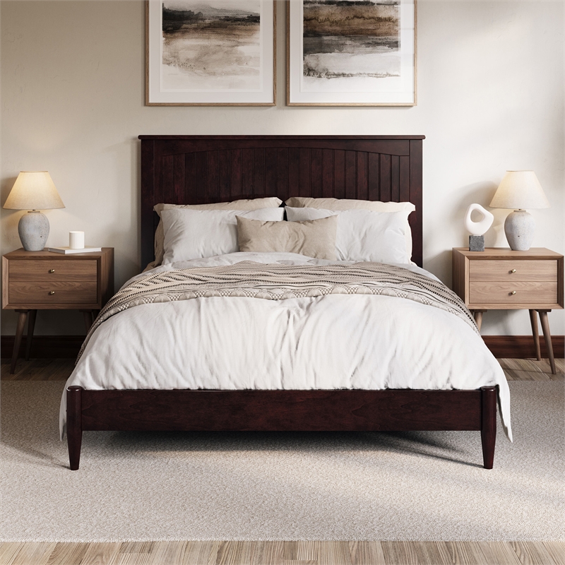 Naples Queen Wood Low Profile Platform Bed in Espresso