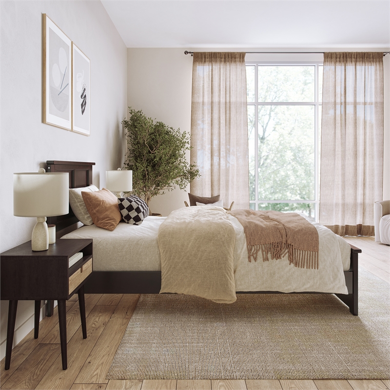 Charlotte Twin XL Low Profile Platform Bed with Matching Footboard in Espresso