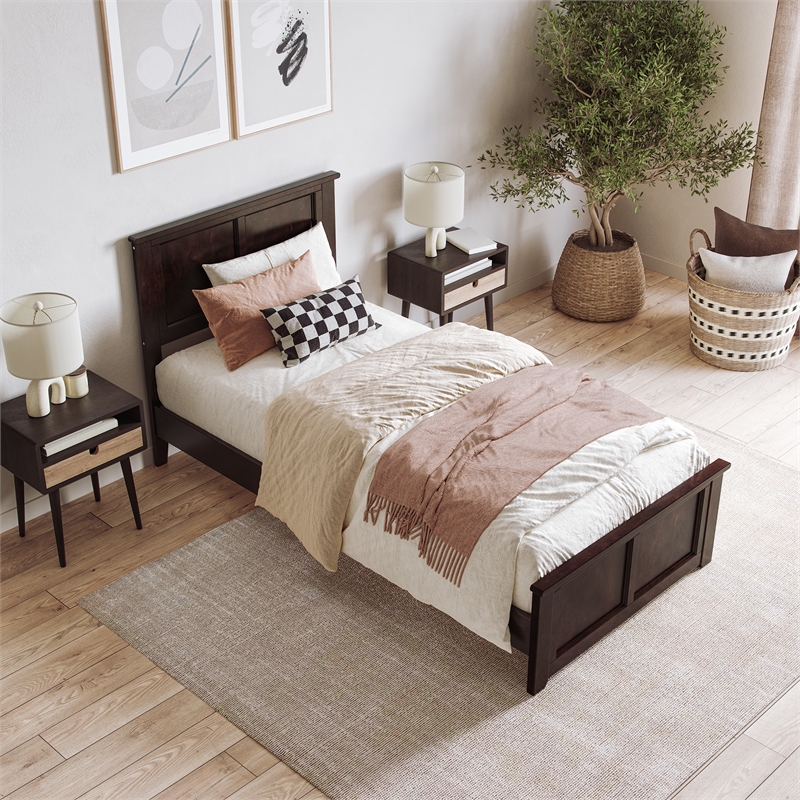 Charlotte Twin XL Low Profile Platform Bed with Matching Footboard in Espresso