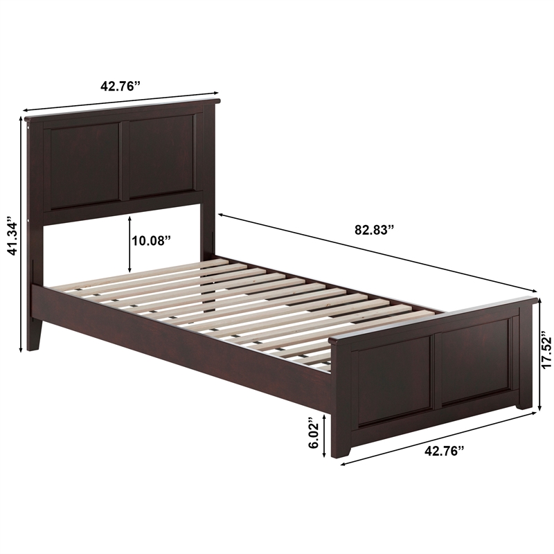 Charlotte Twin XL Low Profile Platform Bed with Matching Footboard in Espresso