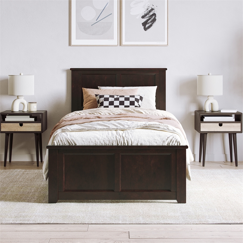 Charlotte Twin XL Low Profile Platform Bed with Matching Footboard in Espresso