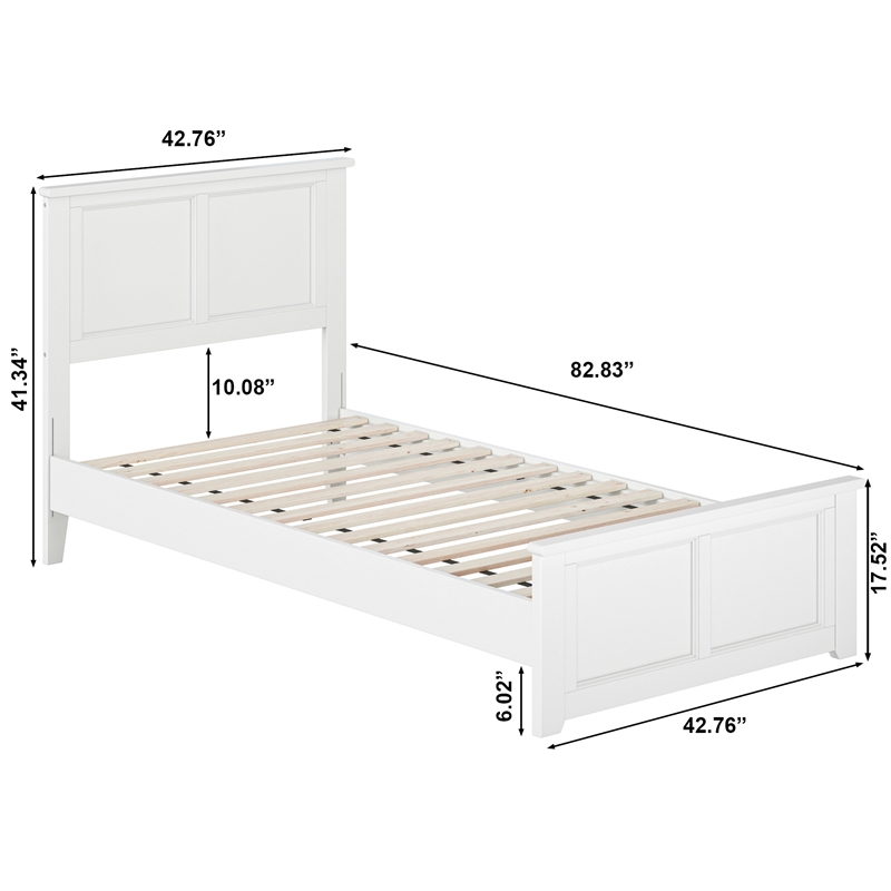 Charlotte Twin XL Wood Low Profile Platform Bed with Matching Footboard in White