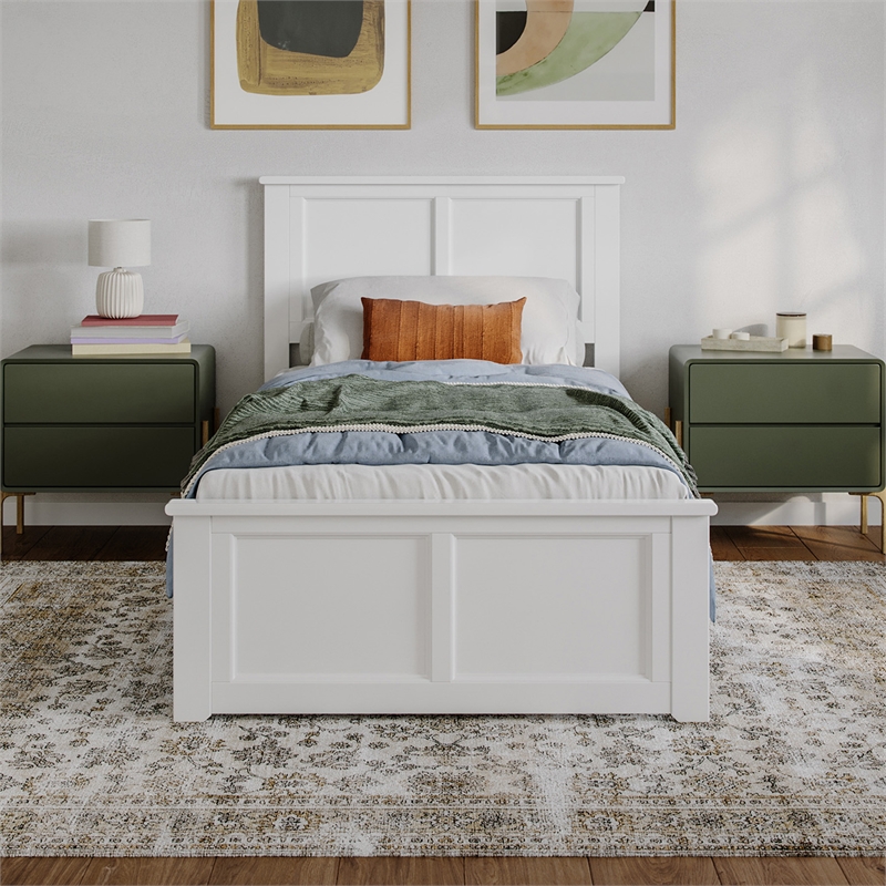 Charlotte Twin XL Wood Low Profile Platform Bed with Matching Footboard in White