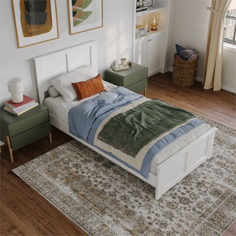 Charlotte Twin XL Wood Low Profile Platform Bed with Matching Footboard in White
