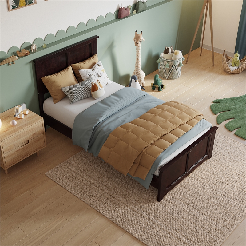 Charlotte Twin Wood Low Profile Platform Bed with Matching Footboard in Espresso