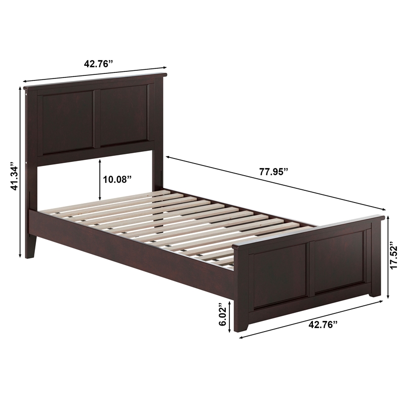 Charlotte Twin Wood Low Profile Platform Bed with Matching Footboard in Espresso