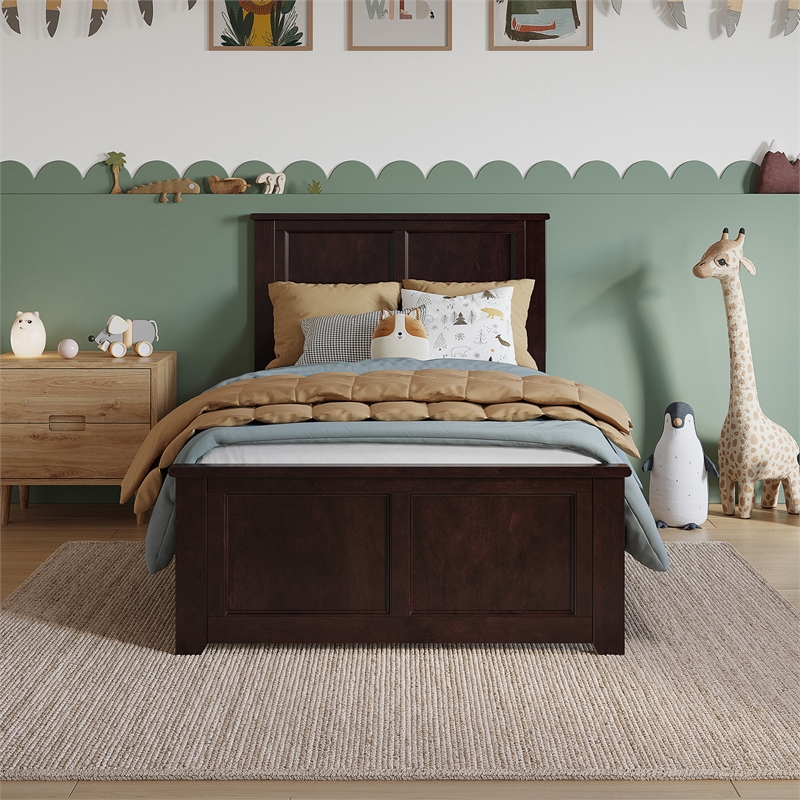 Charlotte Twin Wood Low Profile Platform Bed with Matching Footboard in Espresso