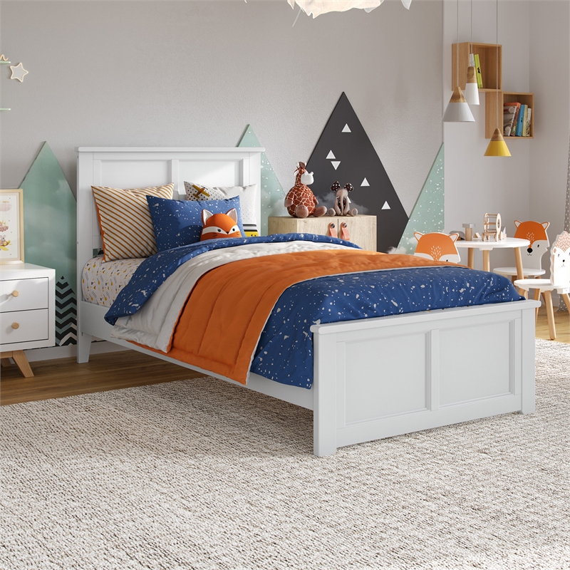 Charlotte Twin Wood Low Profile Platform Bed with Matching Footboard in White