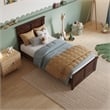 Charlotte Twin Wood Low Profile Platform Bed with Matching Footboard in Walnut