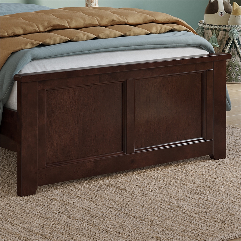 Charlotte Twin Wood Low Profile Platform Bed with Matching Footboard in Walnut