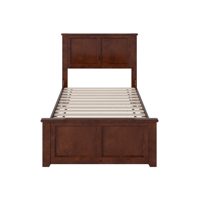 Charlotte Twin Wood Low Profile Platform Bed with Matching Footboard in Walnut