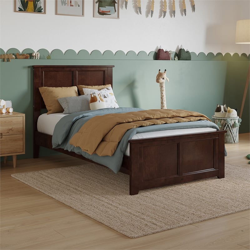 Charlotte Twin Wood Low Profile Platform Bed with Matching Footboard in Walnut
