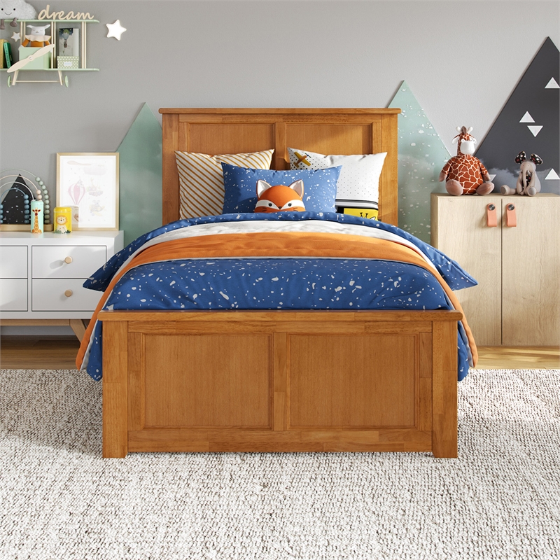 Charlotte Twin Low Profile Platform Bed with Matching Footboard in Light Toffee