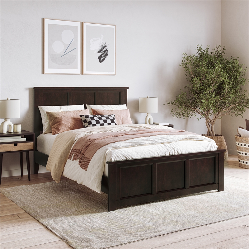 Charlotte Full Wood Low Profile Platform Bed with Matching Footboard in Espresso
