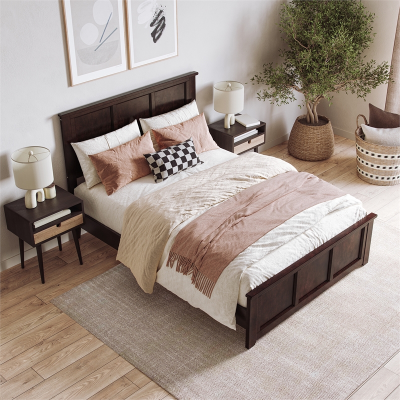 Charlotte Full Wood Low Profile Platform Bed with Matching Footboard in Espresso