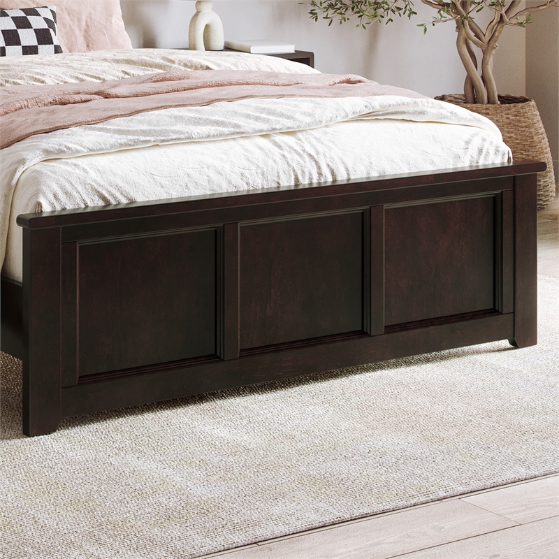Charlotte Full Wood Low Profile Platform Bed with Matching Footboard in Espresso