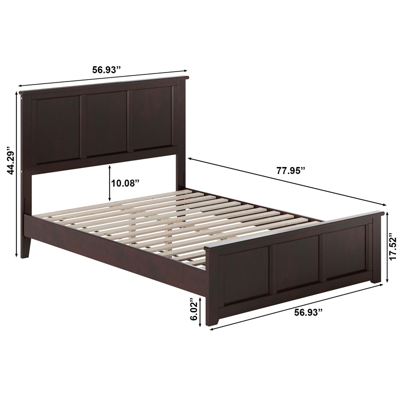 Charlotte Full Wood Low Profile Platform Bed with Matching Footboard in Espresso