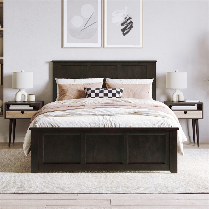 Charlotte Full Wood Low Profile Platform Bed with Matching Footboard in Espresso