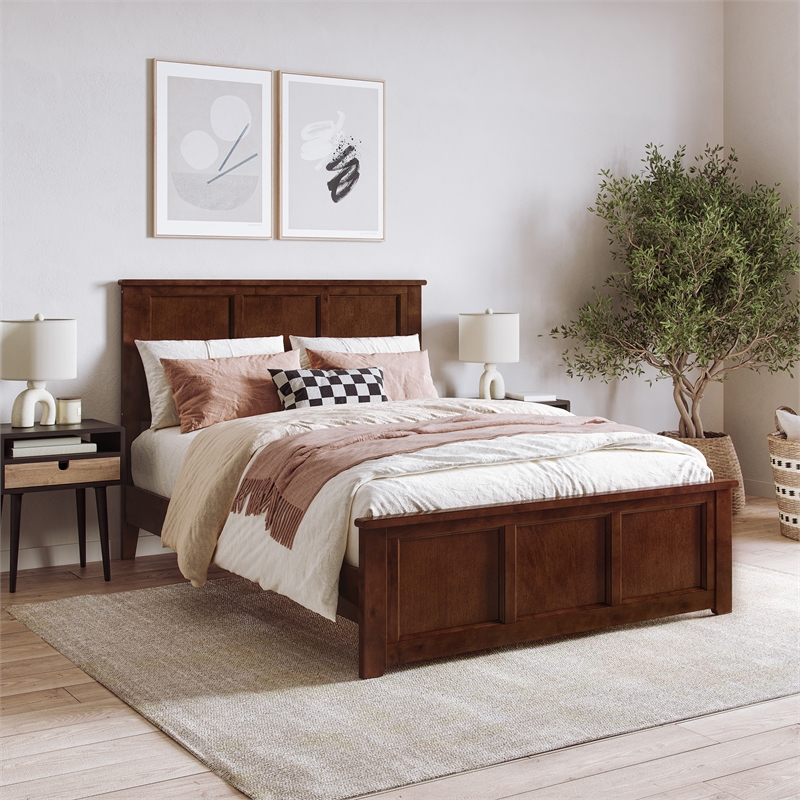 Charlotte Full Wood Low Profile Platform Bed with Matching Footboard in Walnut
