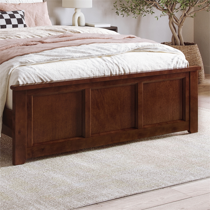 Charlotte Full Wood Low Profile Platform Bed with Matching Footboard in Walnut