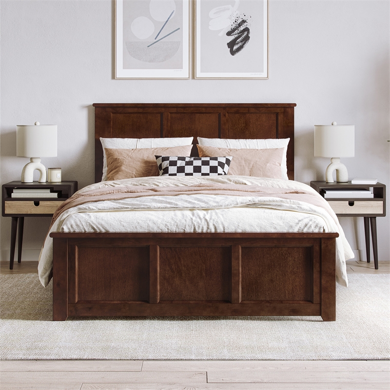 Charlotte Full Wood Low Profile Platform Bed with Matching Footboard in Walnut