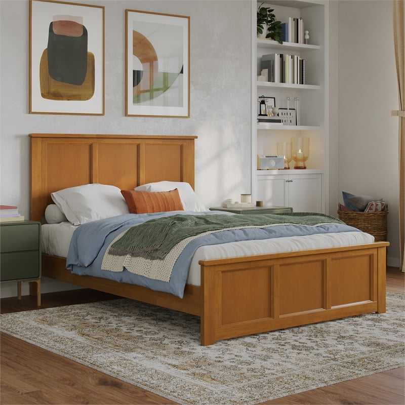 Charlotte Full Low Profile Platform Bed with Matching Footboard in Light Toffee