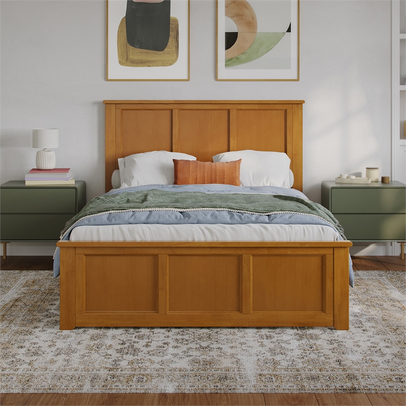 Charlotte Full Low Profile Platform Bed with Matching Footboard in Light Toffee
