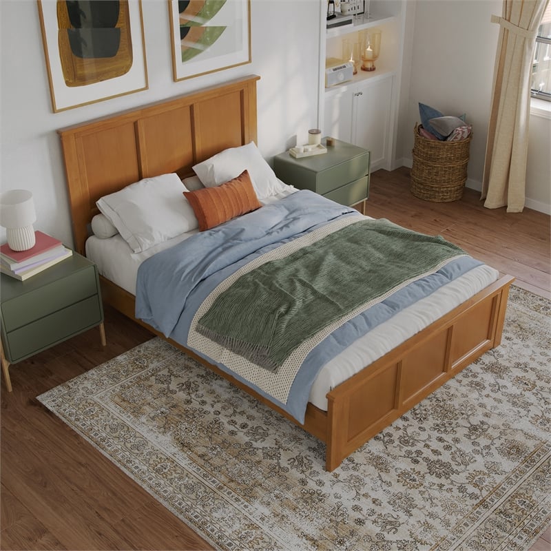 Charlotte Full Low Profile Platform Bed with Matching Footboard in Light Toffee