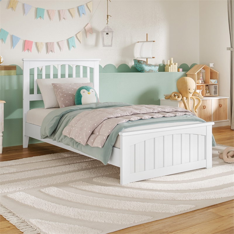 Becket Twin Wood Low Profile Platform Bed with Matching Footboard in White