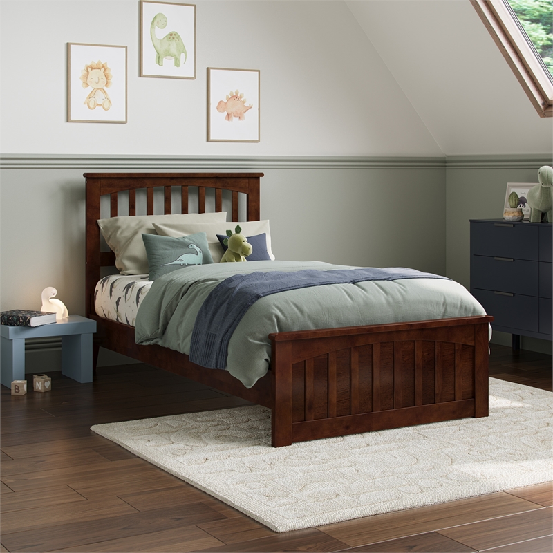 Becket Twin Wood Low Profile Platform Bed with Matching Footboard in Walnut