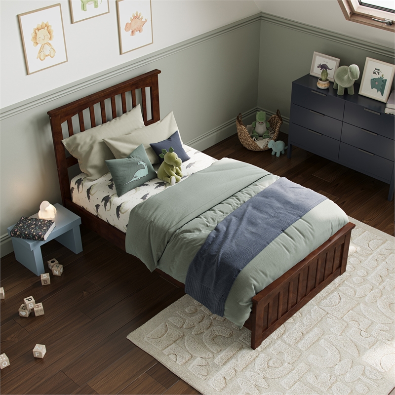 Becket Twin Wood Low Profile Platform Bed with Matching Footboard in Walnut