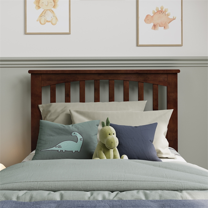 Becket Twin Wood Low Profile Platform Bed with Matching Footboard in Walnut