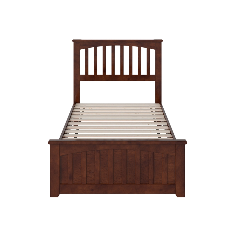 Becket Twin Wood Low Profile Platform Bed with Matching Footboard in Walnut