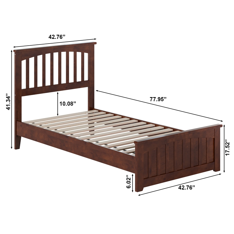 Becket Twin Wood Low Profile Platform Bed with Matching Footboard in Walnut