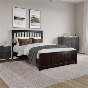 Becket Full Wood Low Profile Platform Bed with Matching Footboard in Espresso
