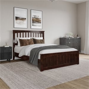 Becket Full Wood Low Profile Platform Bed with Matching Footboard in Walnut