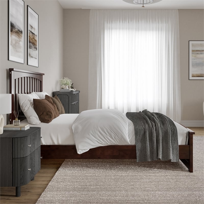Becket Full Wood Low Profile Platform Bed with Matching Footboard in Walnut