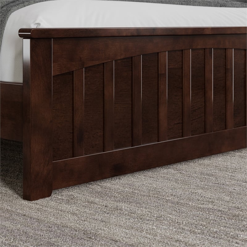 Becket Full Wood Low Profile Platform Bed with Matching Footboard in Walnut