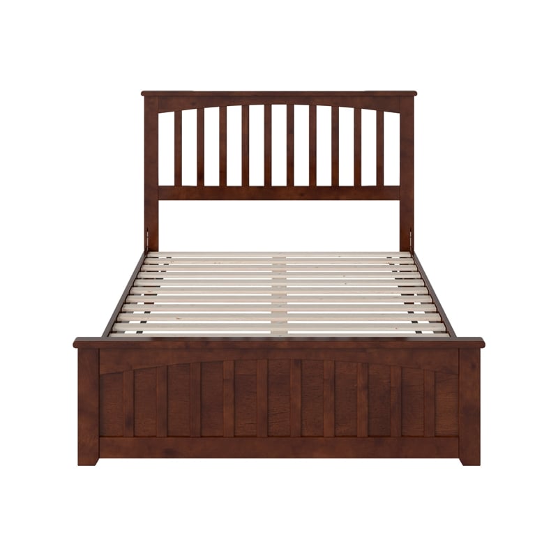 Becket Full Wood Low Profile Platform Bed with Matching Footboard in Walnut