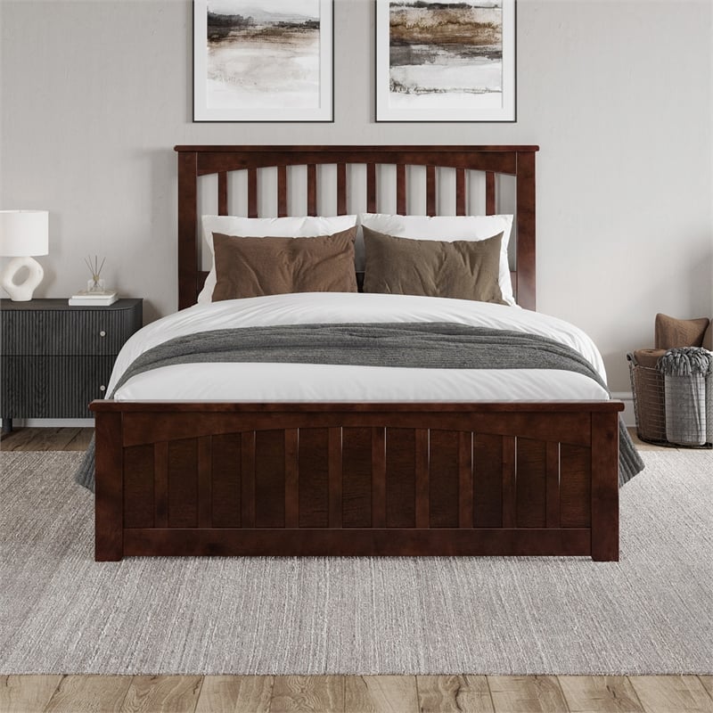 Becket Full Wood Low Profile Platform Bed with Matching Footboard in Walnut