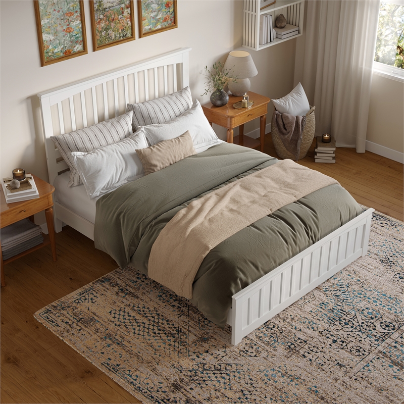 Becket Queen Wood Low Profile Platform Bed with Matching Footboard in White