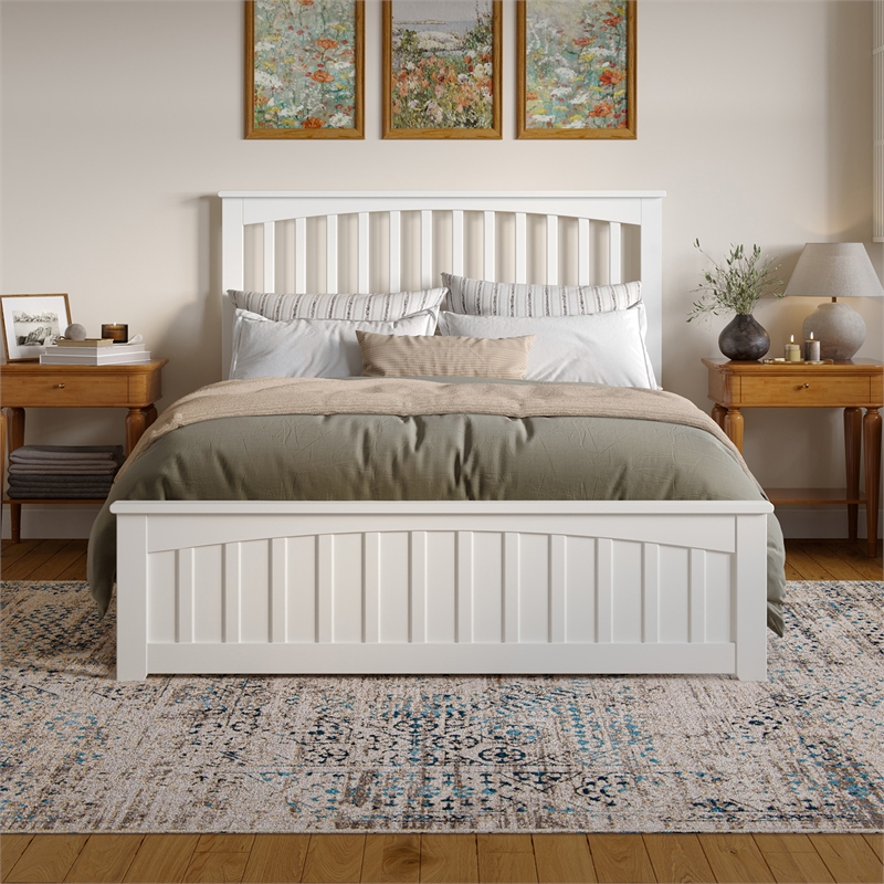 Becket Queen Wood Low Profile Platform Bed with Matching Footboard in White
