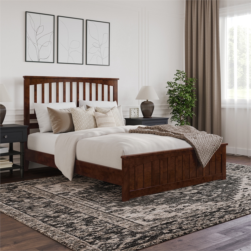 Becket Queen Wood Low Profile Platform Bed with Matching Footboard in Walnut
