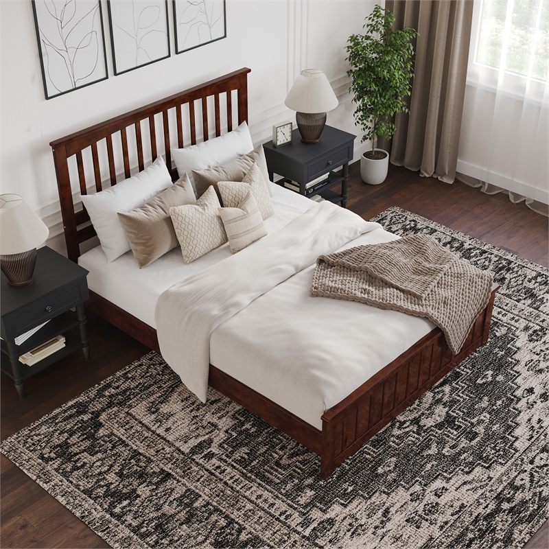 Becket Queen Wood Low Profile Platform Bed with Matching Footboard in Walnut