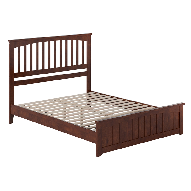 Becket Queen Wood Low Profile Platform Bed with Matching Footboard in Walnut