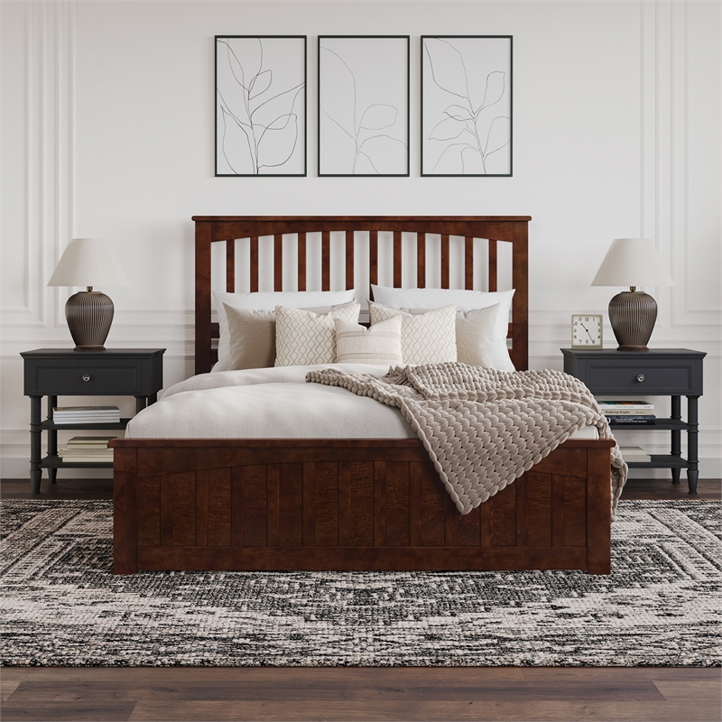 Becket Queen Wood Low Profile Platform Bed with Matching Footboard in Walnut