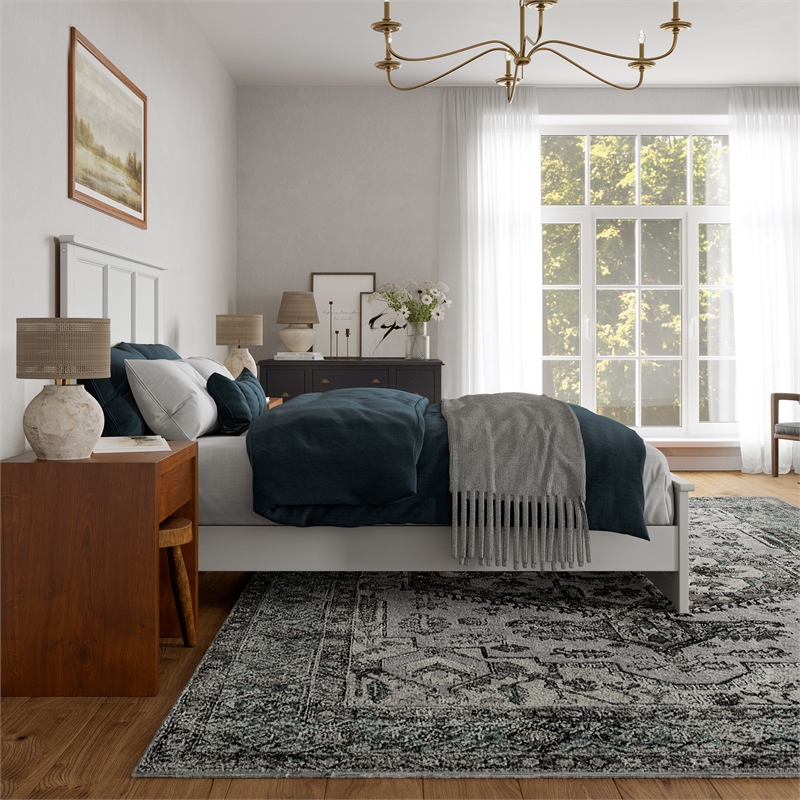 Charlotte Queen Wood Low Profile Platform Bed with Matching Footboard in White