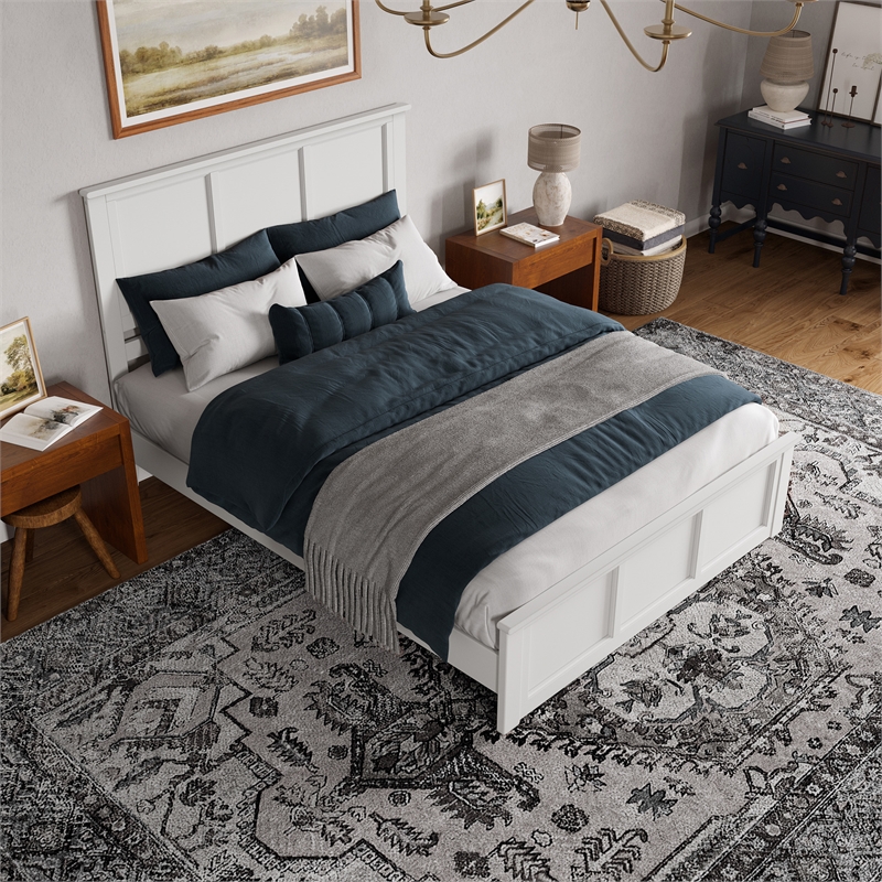 Charlotte Queen Wood Low Profile Platform Bed with Matching Footboard in White