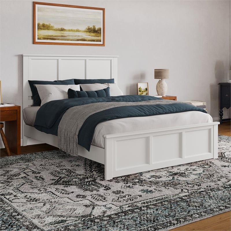 Charlotte Queen Wood Low Profile Platform Bed with Matching Footboard in White