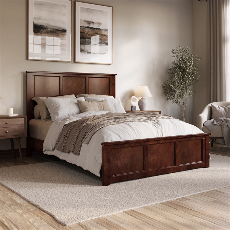 Charlotte Queen Wood Low Profile Platform Bed with Matching Footboard in Walnut
